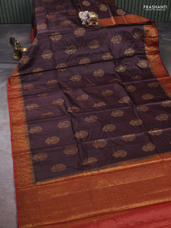 Brown & Rust Banarasi Tussar Silk Saree