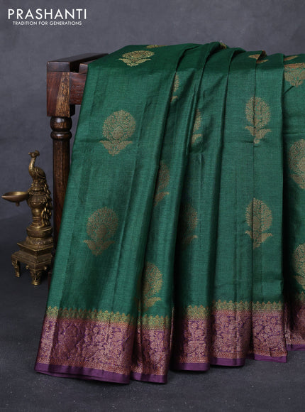 Bottle Green & Purple Banarasi Tussar Silk Saree