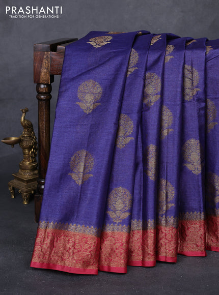 Blue & Maroon Banarasi Tussar Silk Saree