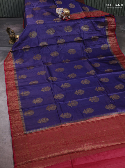 Blue & Maroon Banarasi Tussar Silk Saree