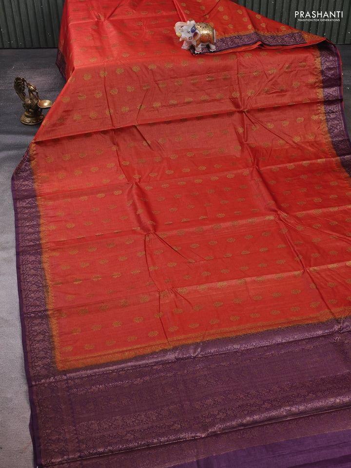 Rustic Orange & Purple Banarasi Tussar Silk Saree