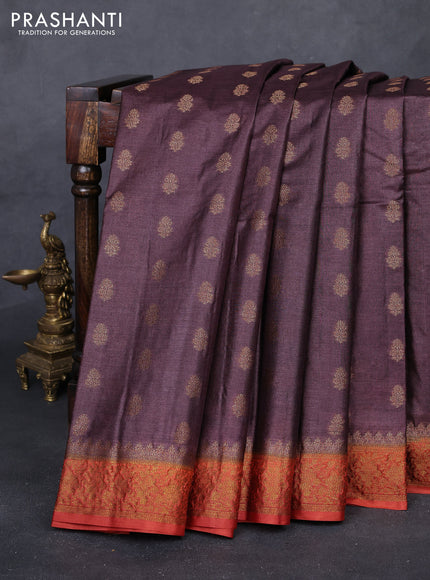 Brown & Rust Banarasi Tussar Silk Saree