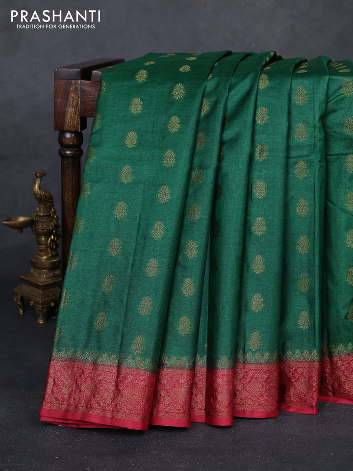 Green & Maroon Banarasi Tussar Silk Saree