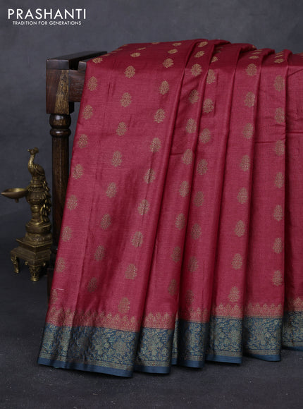 Maroon & Peacock Green Banarasi Tussar Silk Saree