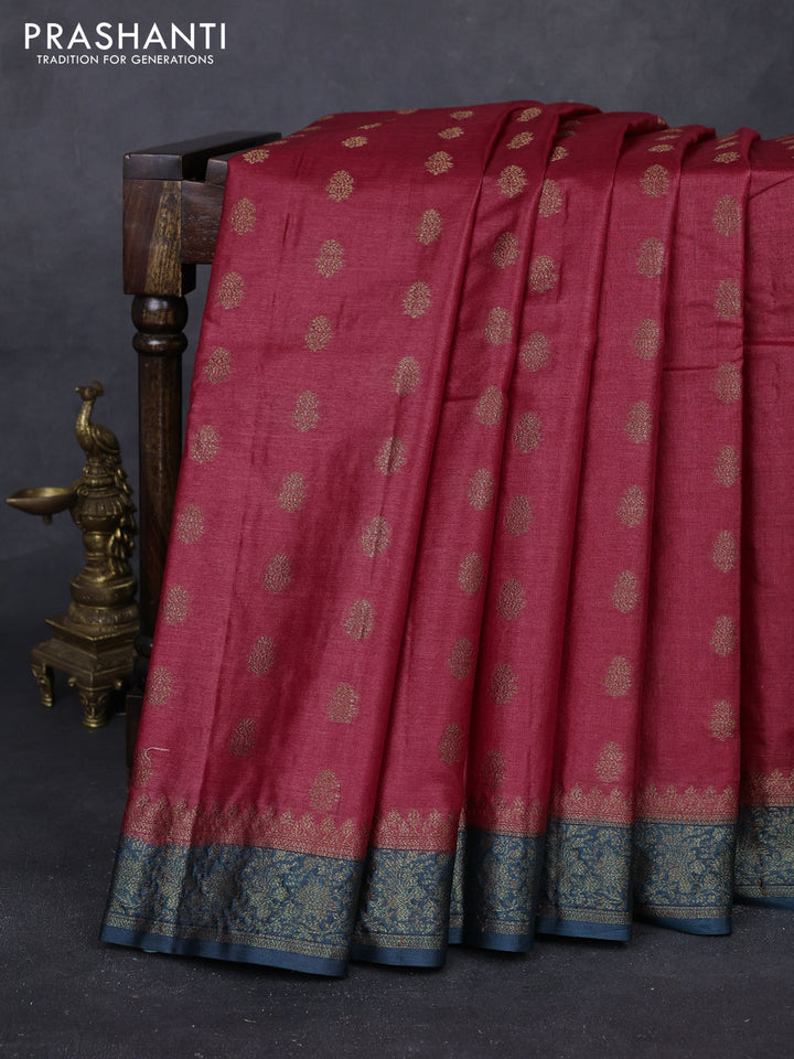 Maroon & Peacock Green Banarasi Tussar Silk Saree