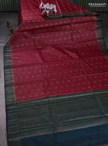 Maroon & Peacock Green Banarasi Tussar Silk Saree