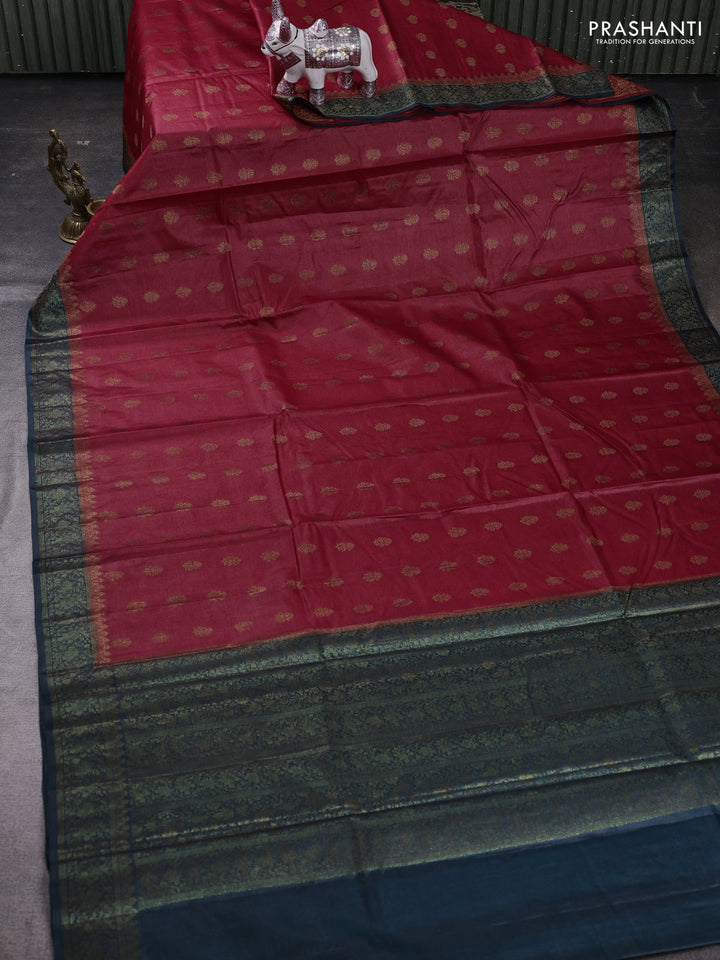 Maroon & Peacock Green Banarasi Tussar Silk Saree