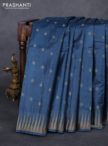 Peacock Blue & Pink Banarasi Tussar Silk Saree