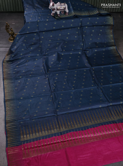 Peacock Blue & Pink Banarasi Tussar Silk Saree