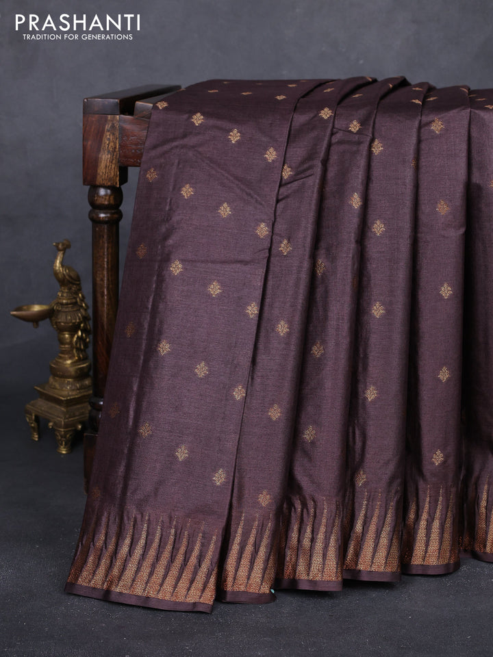 Coffee Brown & Maroon Banarasi Tussar Silk Saree
