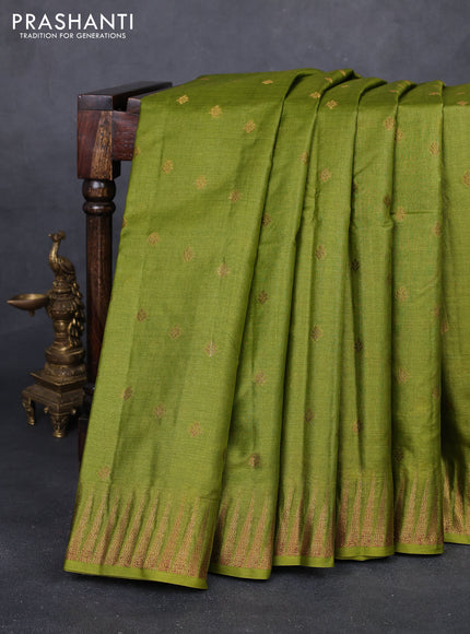Mehendi Green & Purple Banarasi Tussar Silk Saree