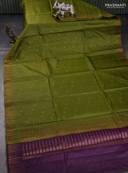 Mehendi Green & Purple Banarasi Tussar Silk Saree