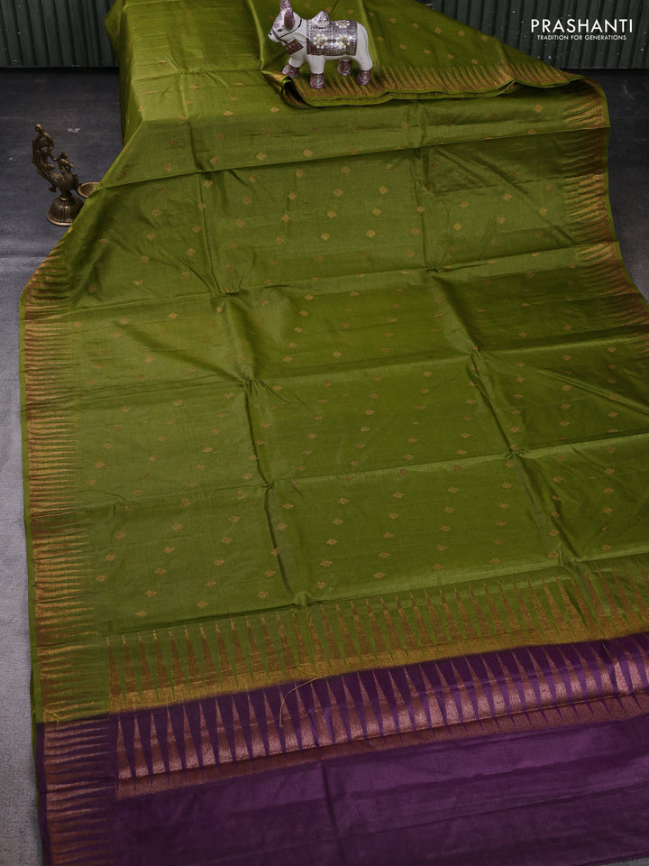 Mehendi Green & Purple Banarasi Tussar Silk Saree