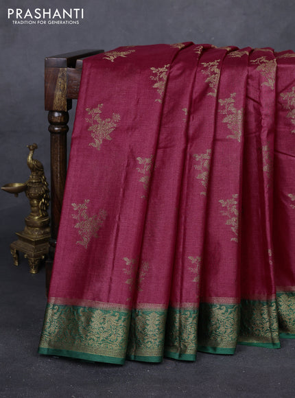Maroon & Green Banarasi Tussar Silk Saree