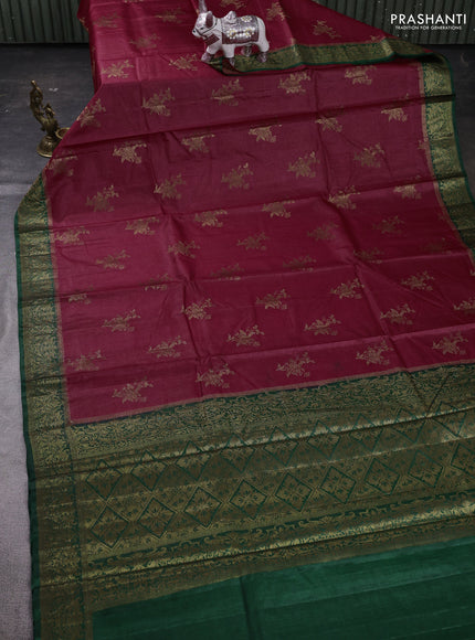 Maroon & Green Banarasi Tussar Silk Saree