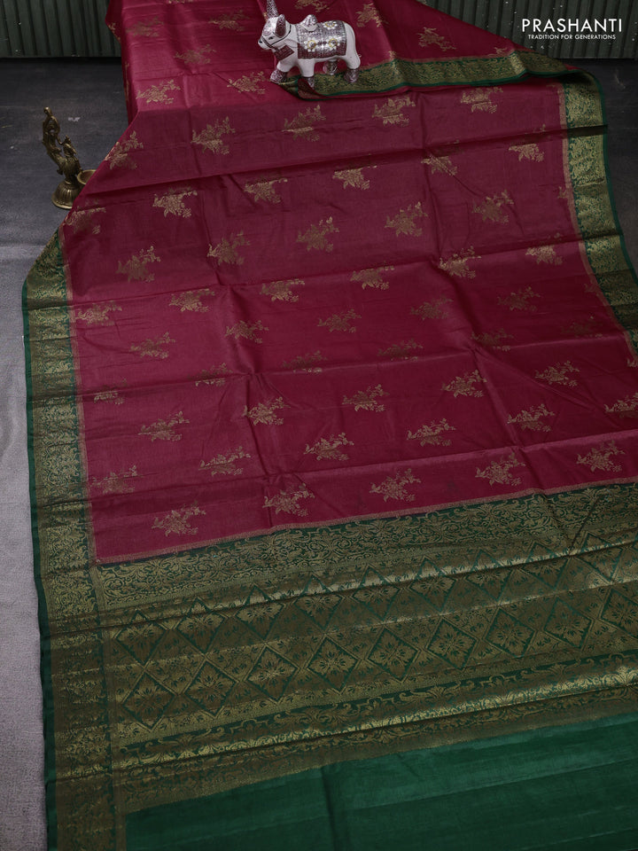 Maroon & Green Banarasi Tussar Silk Saree