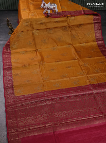 Mustard Yellow & Maroon Banarasi Tussar Silk Saree