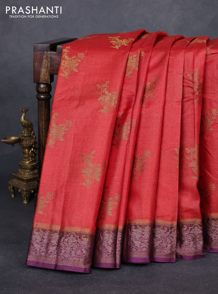 Rustic Orange & Purple Banarasi Tussar Silk Saree
