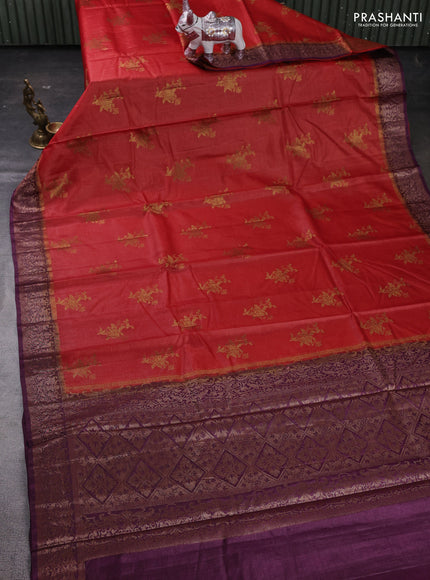 Rustic Orange & Purple Banarasi Tussar Silk Saree