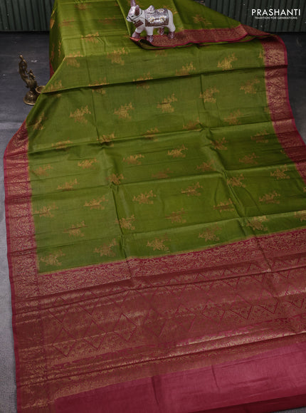 Mehendi Green & Maroon Banarasi Tussar Silk Saree