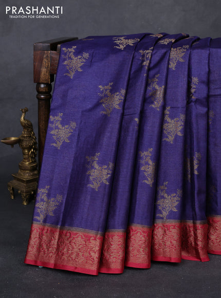Blue & Maroon Banarasi Tussar Silk Saree