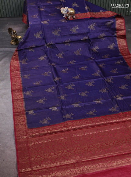 Blue & Maroon Banarasi Tussar Silk Saree