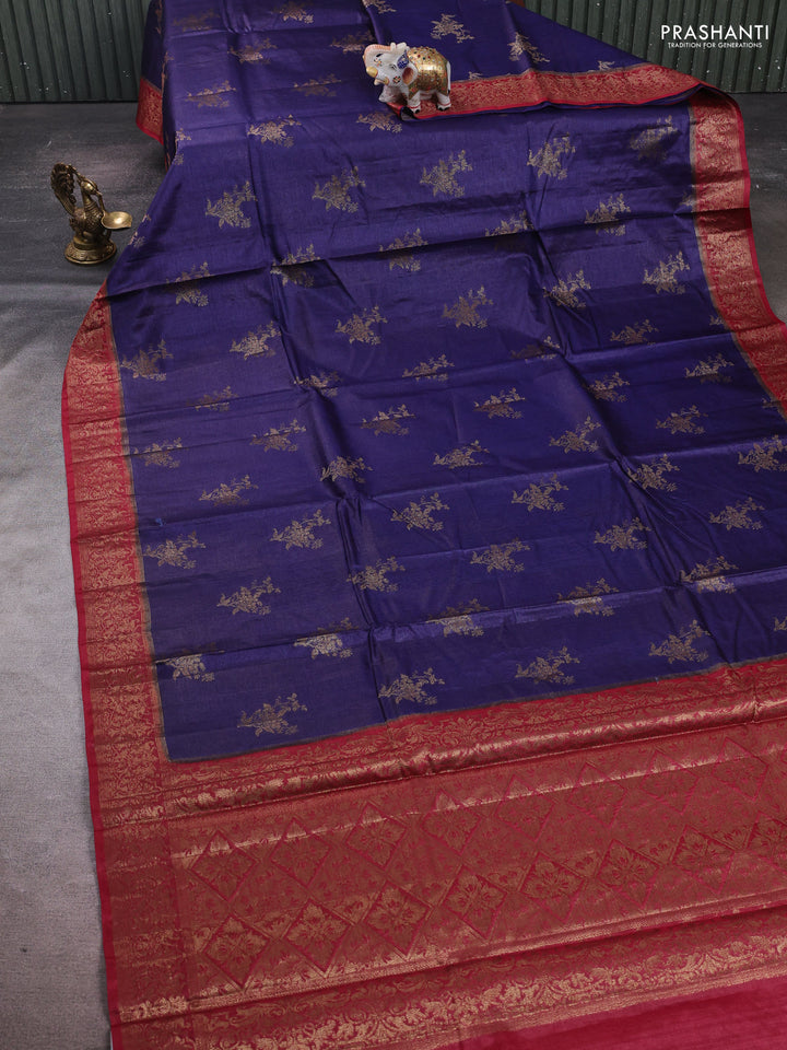 Blue & Maroon Banarasi Tussar Silk Saree