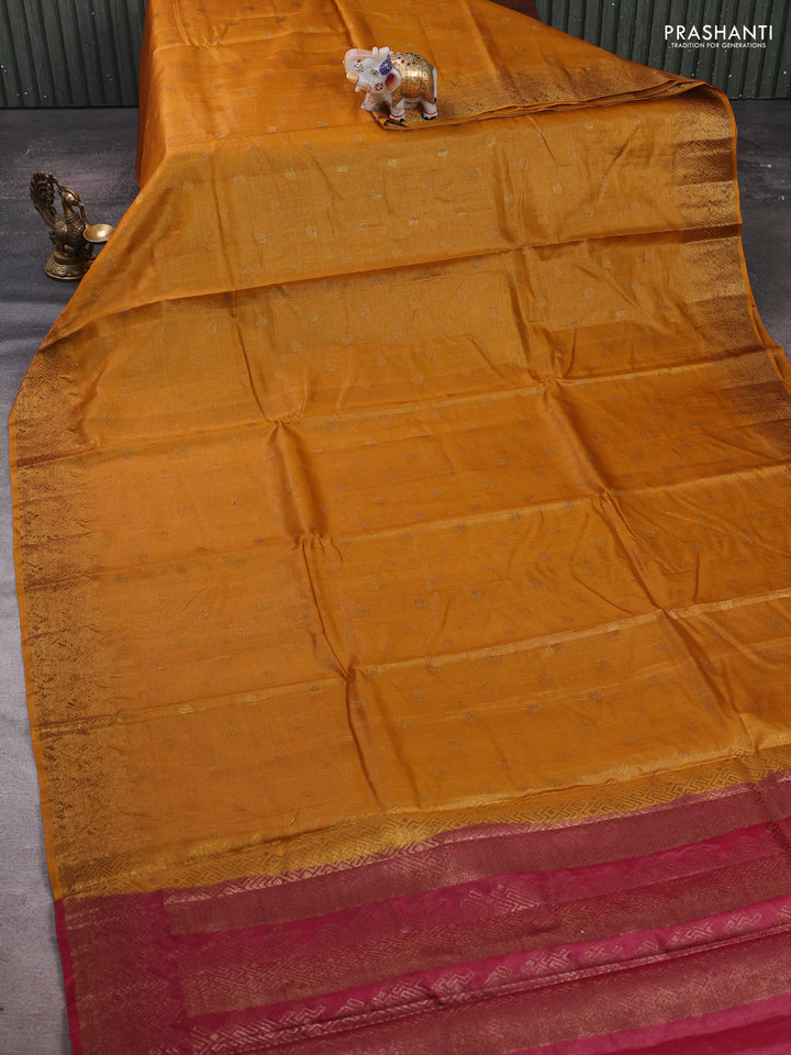 Mustard  & Maroon Banarasi Tussar Silk Saree