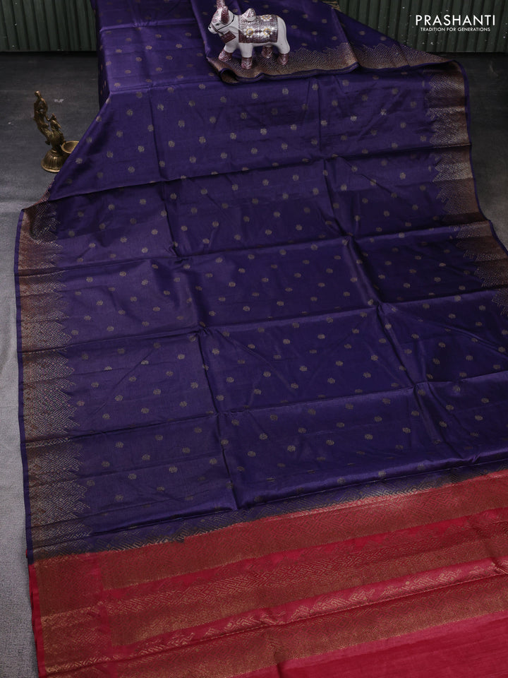Blue & Maroon Banarasi Tussar Silk Saree