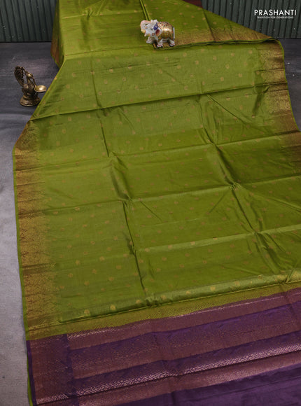 Mehendi Green & Purple Banarasi Tussar Silk Saree