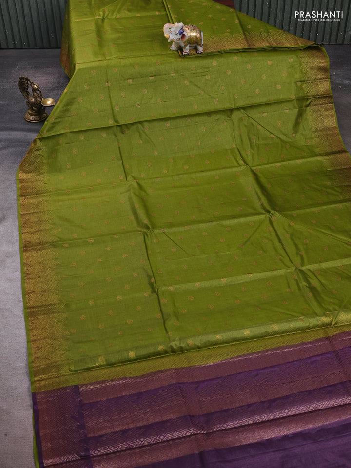 Mehendi Green & Purple Banarasi Tussar Silk Saree