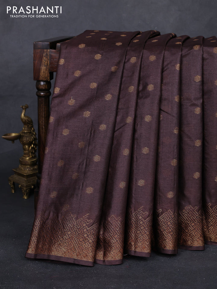 Brown & Maroon Banarasi Tussar Silk Saree