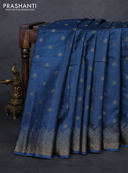 Peacock Blue & Pink Banarasi Tussar Silk Saree