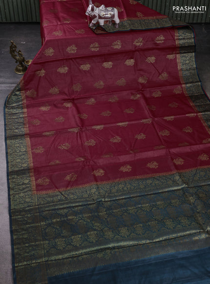 Maroon & Peacock Green Banarasi Tussar Silk Saree