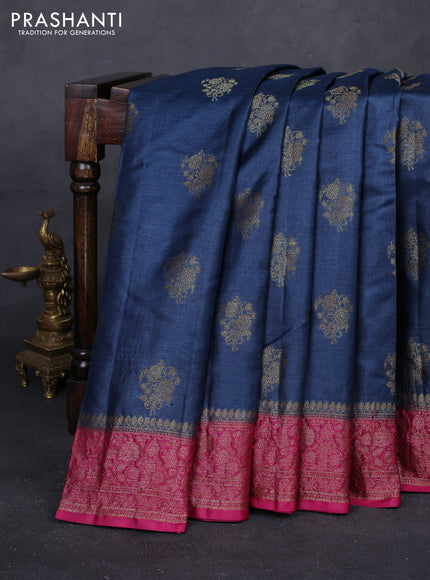 Peacock Blue & Pink Banarasi Tussar Silk Saree