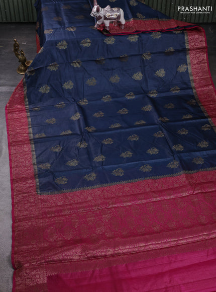 Peacock Blue & Pink Banarasi Tussar Silk Saree