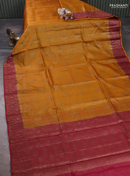 Mustard & Maroon Banarasi Tussar Silk Saree
