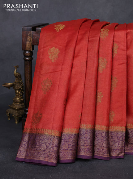 Rustic Orange & Purple Banarasi Tussar Silk Saree