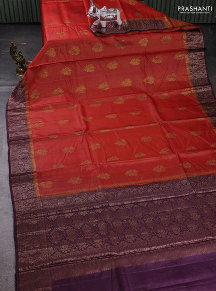 Rustic Orange & Purple Banarasi Tussar Silk Saree