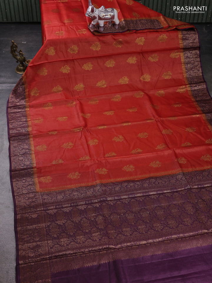 Rustic Orange & Purple Banarasi Tussar Silk Saree