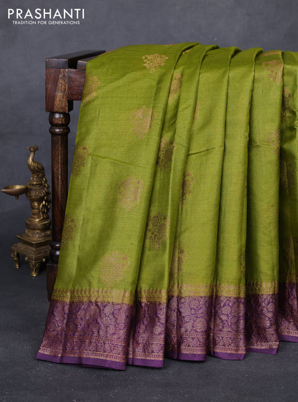 Mehendi Green & Purple Banarasi Tussar Silk Saree