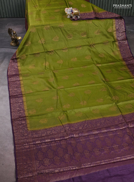 Mehendi Green & Purple Banarasi Tussar Silk Saree