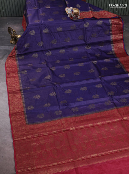 Blue & Maroon Banarasi Tussar Silk Saree