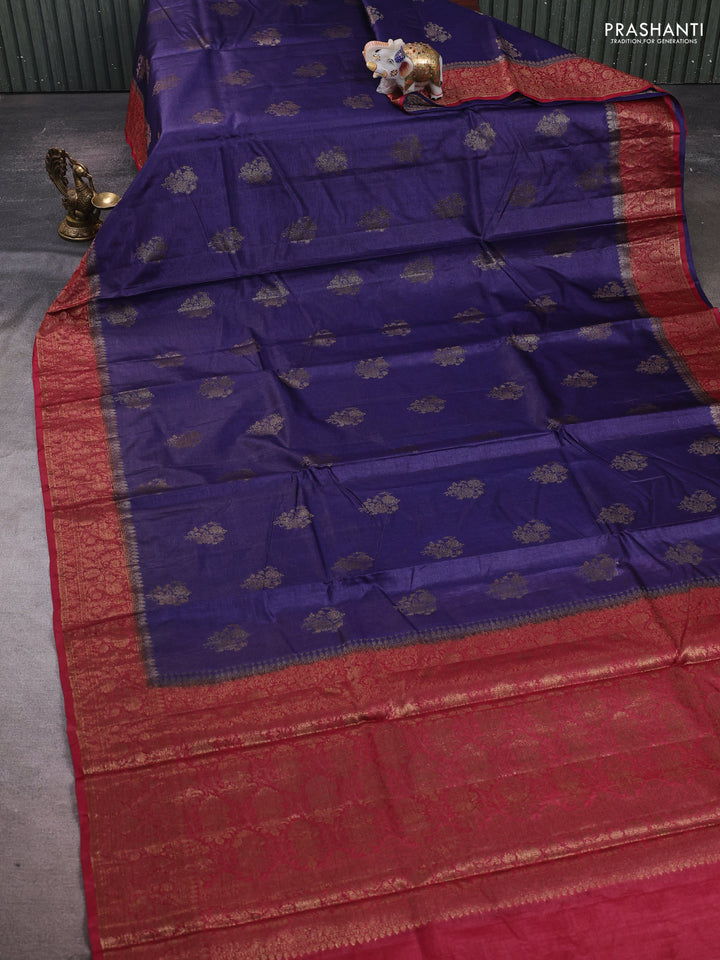 Blue & Maroon Banarasi Tussar Silk Saree