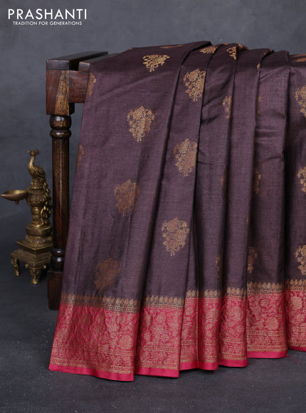 Coffee Brown & Maroon Banarasi Tussar Silk Saree