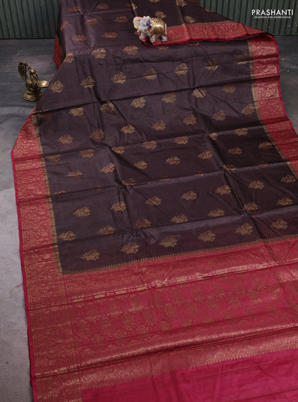 Coffee Brown & Maroon Banarasi Tussar Silk Saree