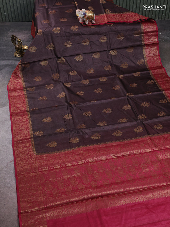 Coffee Brown & Maroon Banarasi Tussar Silk Saree