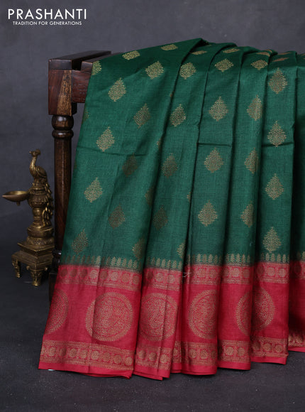 Green & Red Banarasi Tussar Silk Saree