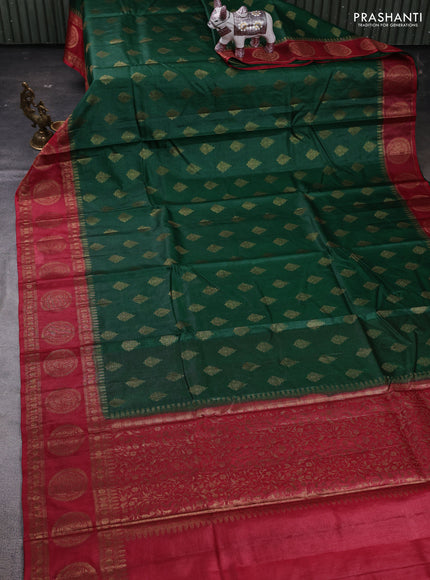 Green & Red Banarasi Tussar Silk Saree