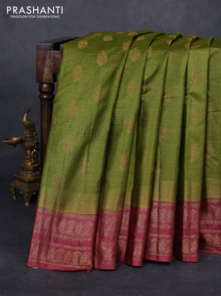 Mehendi Green & Pastel Brown Banarasi Tussar Silk Saree